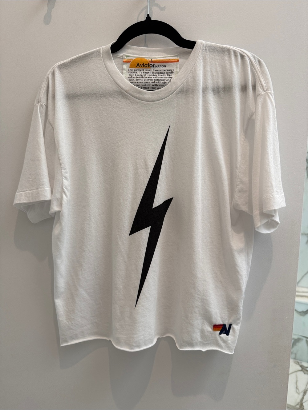 Aviator Nation White Tee with Black Lightning Bolt